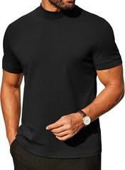 Mens Premium Cotton Short Sleeve Mock Turtleneck Half Neck Basic Tee Casual Fit