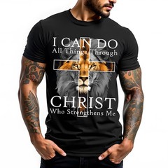 [100% Cotton] Strong Lion With Cross Christian Faith Inspirational T-Shirt