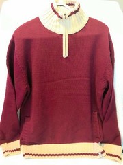 Cardingan Solid Burgundy with Cream border all cotton work sock 1/4 zip in front