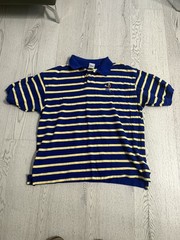 Vintage 90s Disney Store Goofy Embroidered Blue Yellow Striped Polo Tee Size XL