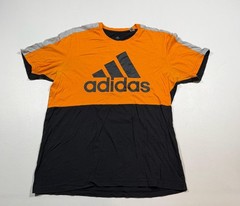 Adidas Shirt Mens Large Orange Black Colorblock Logo Graphic Sports Tee