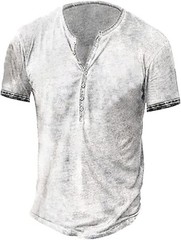 Mens Distressed Henley Shirt Short Sleeve Retro Washed Casual Slim Fit Tee