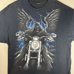 Vintage Grim Reaper Motorcycle Biker Skull L T Shirt Skeleton Goth Grunge 90s