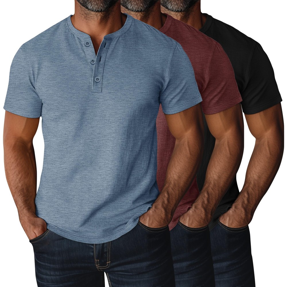 Ficerd 3 Pack Men’s Big and Tall Henley T-Shirts Short Sleeve Plus Size Tee 4XL