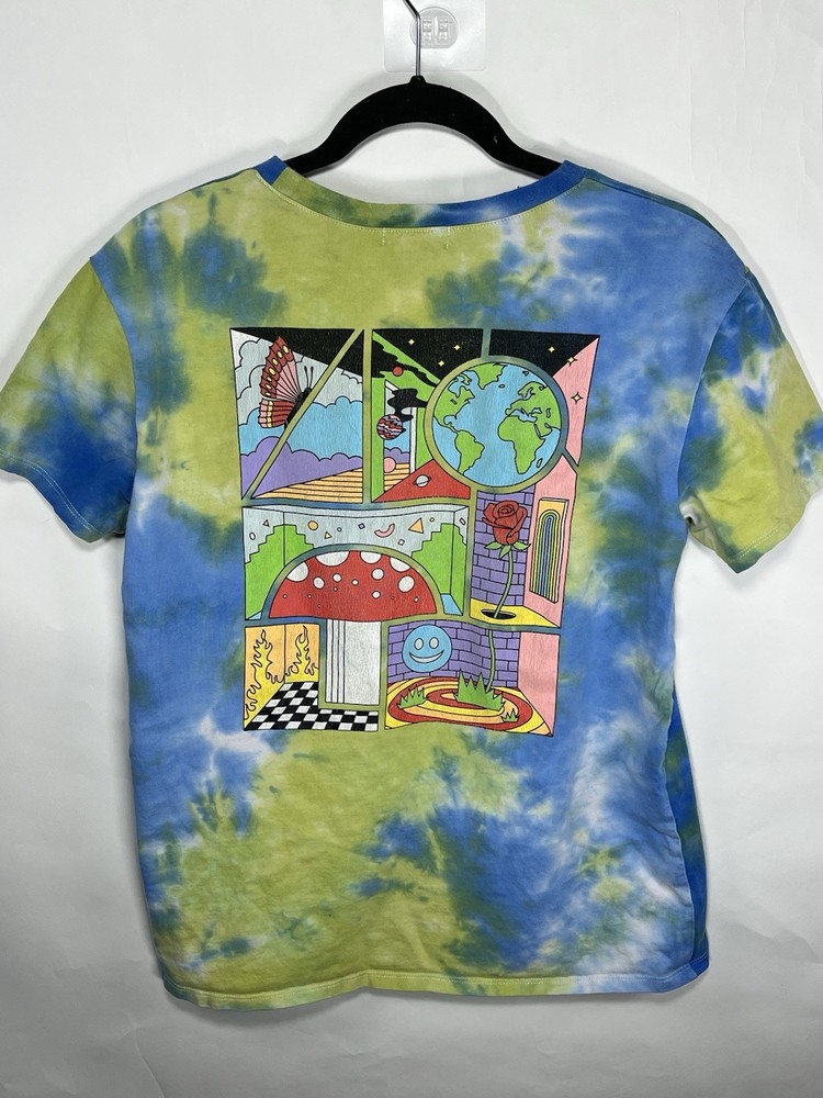 A-Lab Rainen Cartoon Rose Blue & Green Tie Dye T-Shirt Size L Colorful Fun