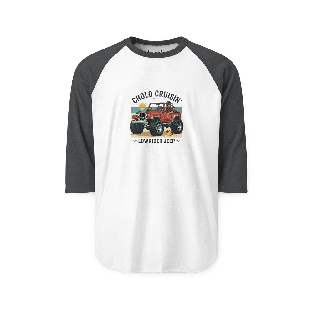 Cholo in Red Jeep Raglan Shirt | Duck Graphic