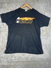 Vtg Outlaw USA Flaming Logo T Shirt Large Y2K Streetwear World F@#%!ng Wide