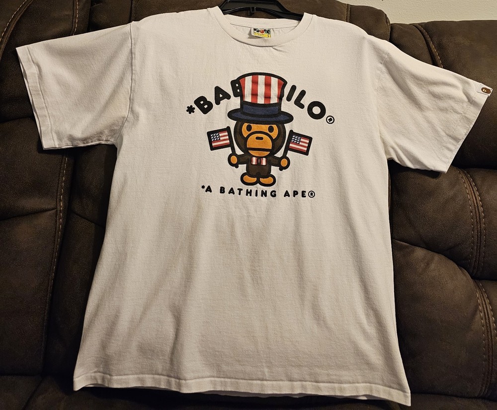 Bathing Ape BAPE Baby Milo USA Independence Day Tshirt Size Large White