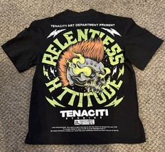 TENACITI STUDIOS Skull Punk Relentless Streetwear Tee Tshirt Black Size Small ✅