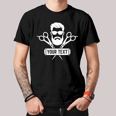 Personalised Barber Logo Your Text T-Shirt Printed Hairdresser Customise Tee Top