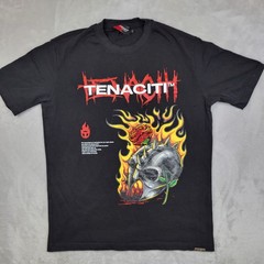 Tenaciti Shirt Mens Medium Black Graphic Flame Rose Spiked Helmet Streetwear Tee