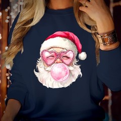 Bubble Gum Santa Shirt Pink Heart Sunglasses Christmas Sweatshirt Hoodie 5006