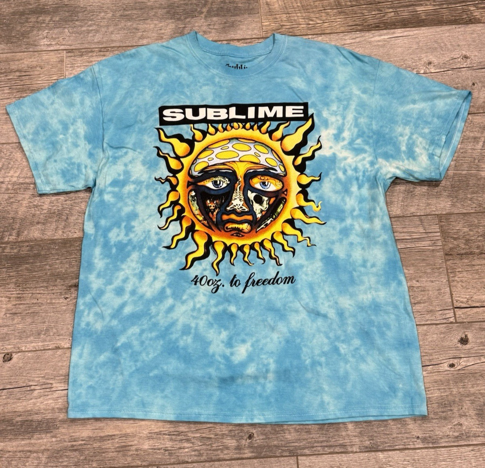 Sublime 40oz. To Freedom Long Beach Sun Face Blue Tie Dye T-Shirt Various Sizes