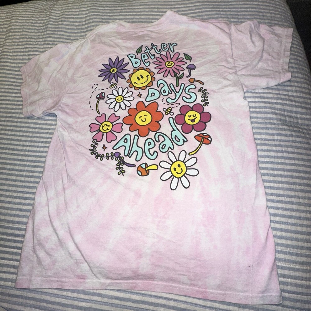 A-Lab Better Days Ahead Pink Tie Dye Graphic T-Shirt Mens Medium Smiley Flower
