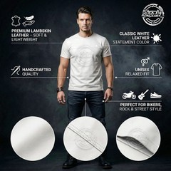 Men’s White Leather T-shirt Lambskin Summer Stylish Handmade Genuine Casual Fit