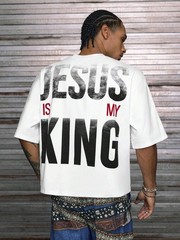 Jesus Is My King V-Neck Tee Men’s 180g Oversized Cotton Short Sleeve Christian