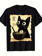Cute Cat and Ramen Anime T-Shirt Unisex- Japanese Style Printed Tshirt
