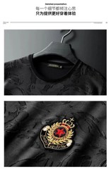 New Fashion Star Trend Embroidery Summer Short Sleeve Luxury Men Black T-Shirt