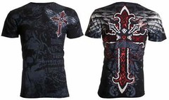 Archaic Affliction Men’s T-Shirt RED FLAG Cross Wings Biker Black S-5XL