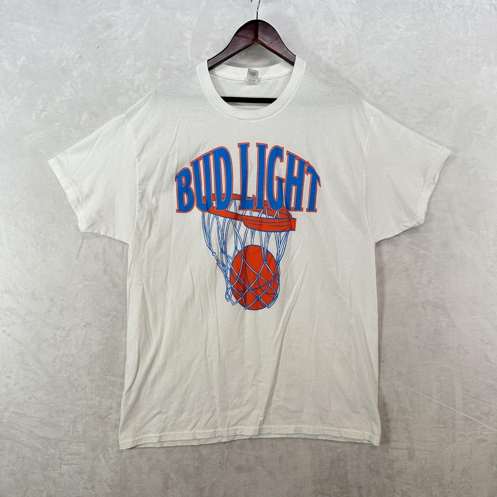 Hanes Shirt Mens XL White Bud Light Basketball Hoop Graphic Beer Tee Promo