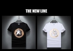 New Fashion Star Rhinestones Summer Short Sleeve Luxury Men Cotton T-Shirt