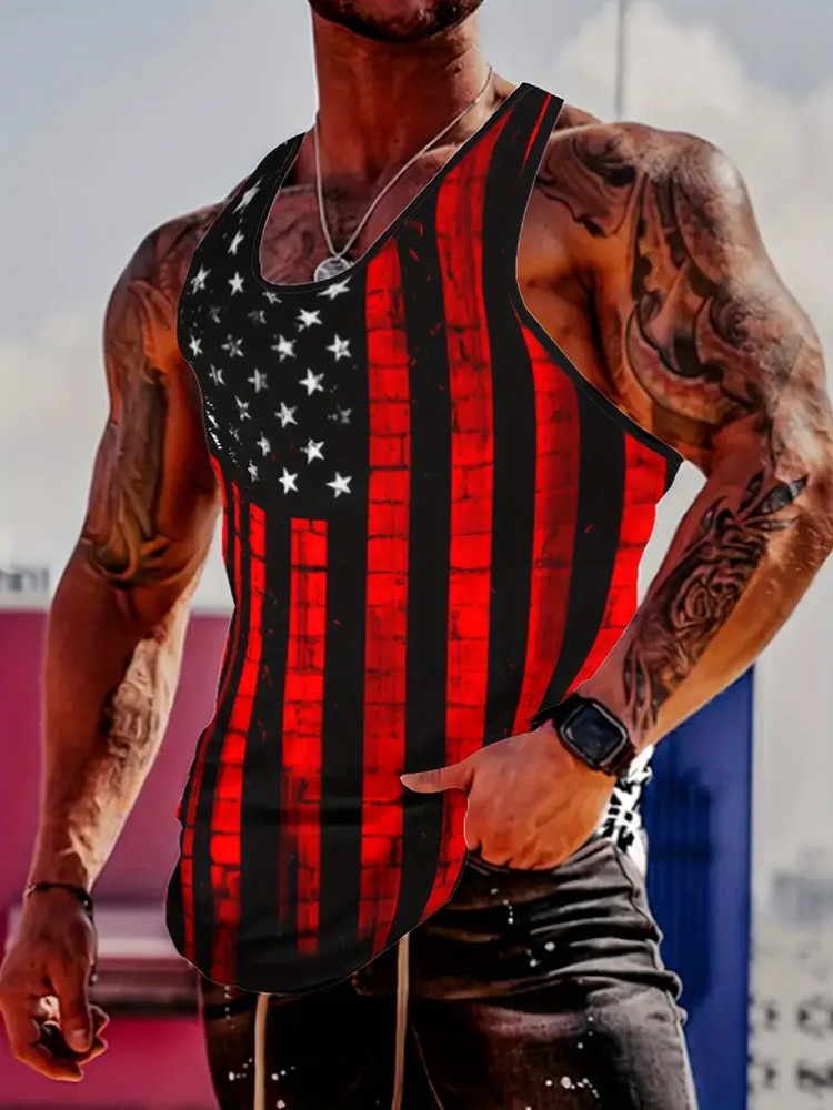 Patriotic US Flag Sleeveless Tank Breathable Lightweight Fabric Ideal Gym Gift