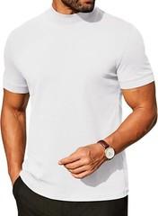 Mens Premium Cotton Short Sleeve Mock Turtleneck Half Neck Basic Tee Casual Fit