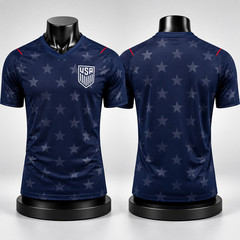 USA Soccer Jersey Shirt Navy Stars V-Neck Short Sleeve Unisex Tee For Fans