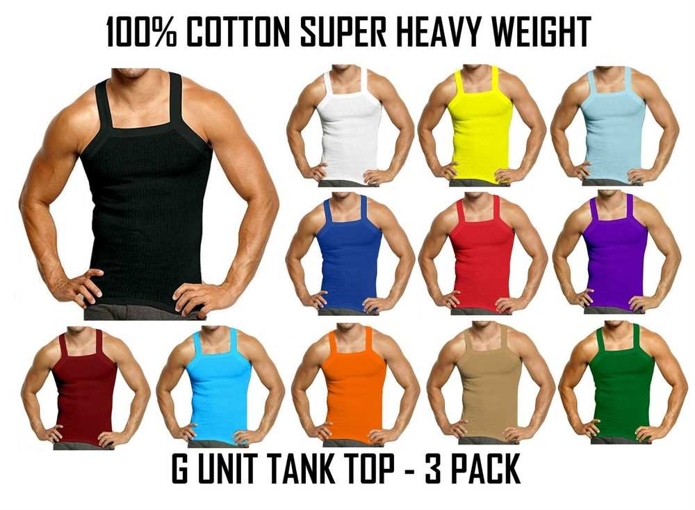 John Son Super Heavy Weight Square Cut G-Unit Tank Top 100% Cotton – 3 Pack