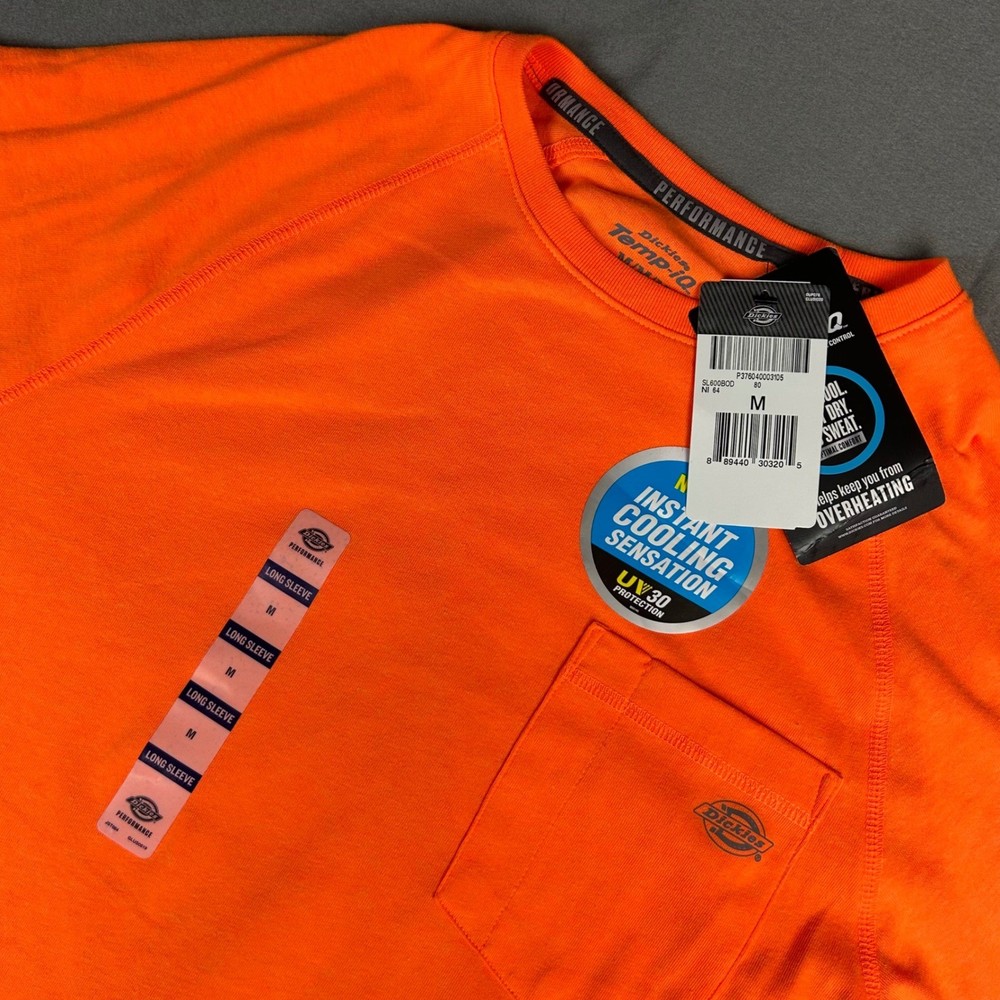 Dickies Performance Shirt Mens Medium Orange Temp-iQ Cooling Long Sleeve Pocket