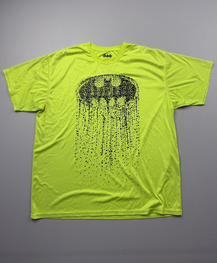 Batman Shirt Mens XL Neon Yellow Dripping Logo Graphic Tee DC Comics Superhero