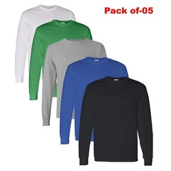 Long Sleeve Crew Neck T-Shirt Multicolor Gildan – 100% Cotton Pack 5 Bulk Tee