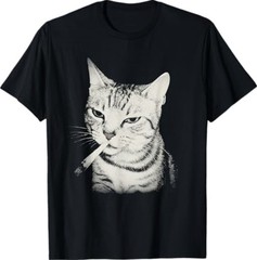 Smoking Cat Cigarette Kitten Funny Meme Stupid Brainrot T-Shirt