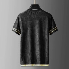 New Fashion Star Trend Embroidery Summer Short Sleeve Luxury Men Black T-Shirt