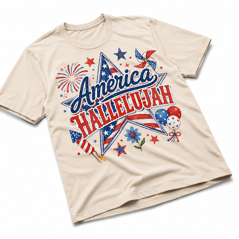 America Hallelujah Shirt 4th July Christian Faith Patriotic Cream Tee