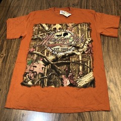 Mossy Oak Camo Design Burnt Orange T-Shirt Size L 3D Logo Spellout NWT Fall