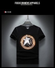 New Fashion Star Rhinestones Summer Short Sleeve Luxury Men Cotton T-Shirt