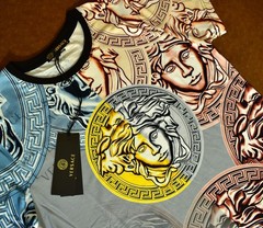 Versace Men’s Medusa Multicolor Greek Key Graphic Short Sleeve Tee Size M