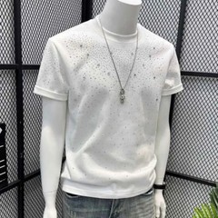 New Fashion Trend Star Hot Diamonds Rhinestones Summer Luxury Men T-Shirt
