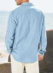 Men’s Cotton Linen Double Pocket Shirt Breathable Casual Smart Fit Holiday Gift