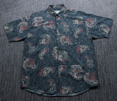 Portofino Silk Blend Short Sleeve Button Up Shirt Easy Care Geometric Men’s M