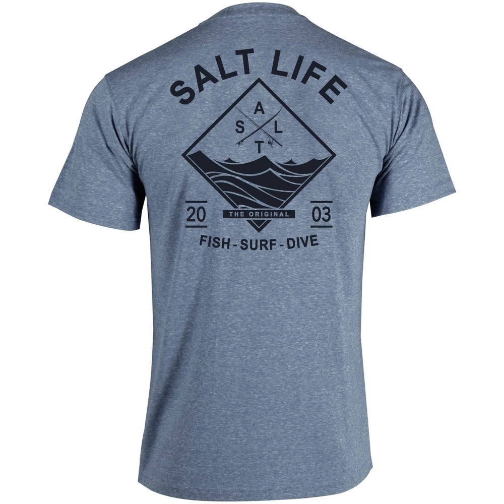 Salt Life TriBlend S/S Fish Surf Dive Tee Blue Adult Large Live Salty NWT