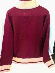 Cardingan Solid Burgundy with Cream border all cotton work sock 1/4 zip in front