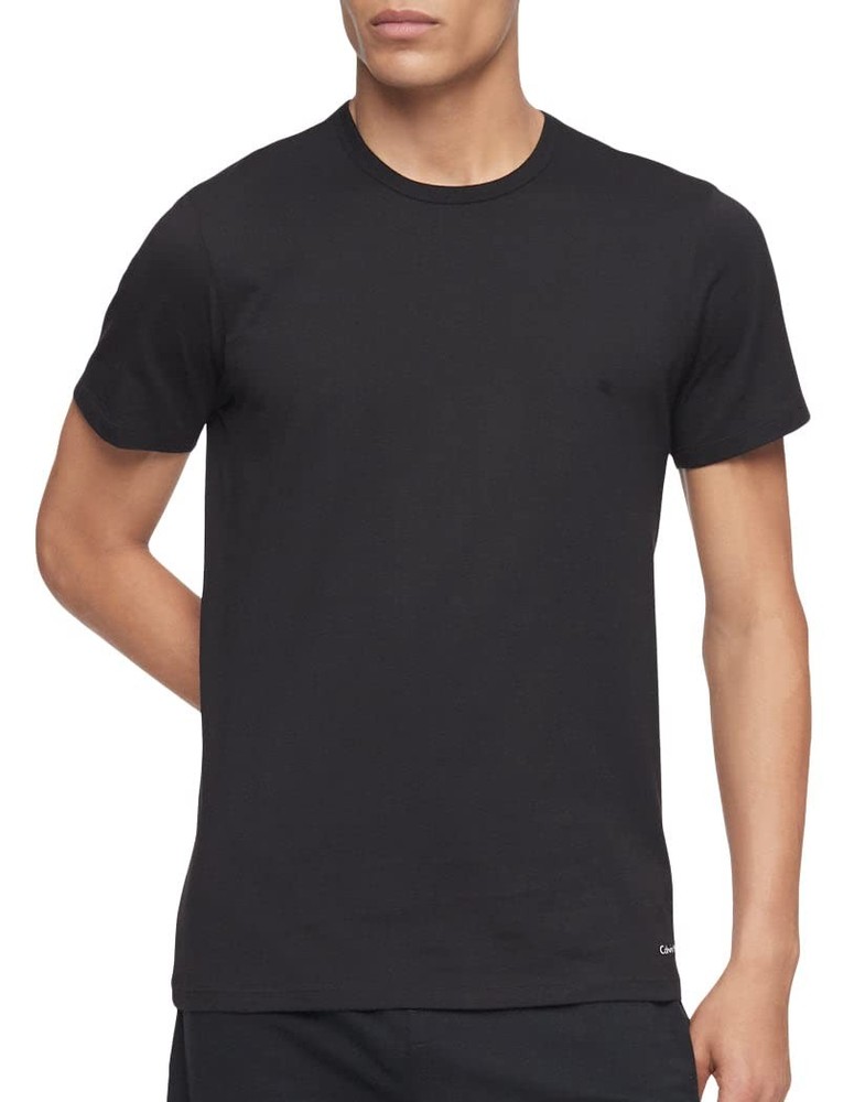 Pack of 3 Calvin Klein Cotton Classics Slim Fit Crew Neck T-Shirts Black Small