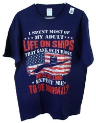 US Navy Submarine Text Port & Company Blue T Shirt Men’s Size L NWT