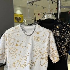 New Fashion Trend Space Theme Print Star Summer Luxury Black White Men T-Shirt