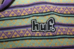 Huf Woven Stripe T-Shirt Mens Crew Neck Pullover Size MEDIUM Geometric Designs