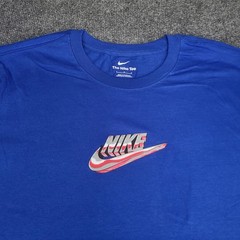 Nike Shirt Mens Large Game Royal Blue Gray Red Futura Logo Sportswear Cotton Tee