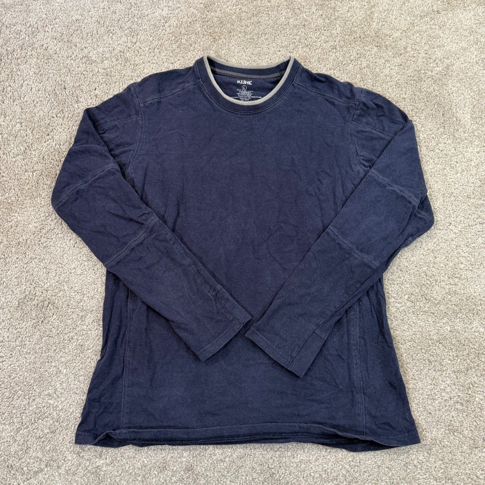 Kuhl Wildfibre Shirt Mens L Navy Blue Organic Cotton Long Sleeve Thumbholes Tee