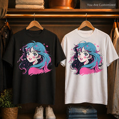 Anime Girl Graphic T-Shirt White Unisex Kawaii Manga Style Tee Cute Shirt